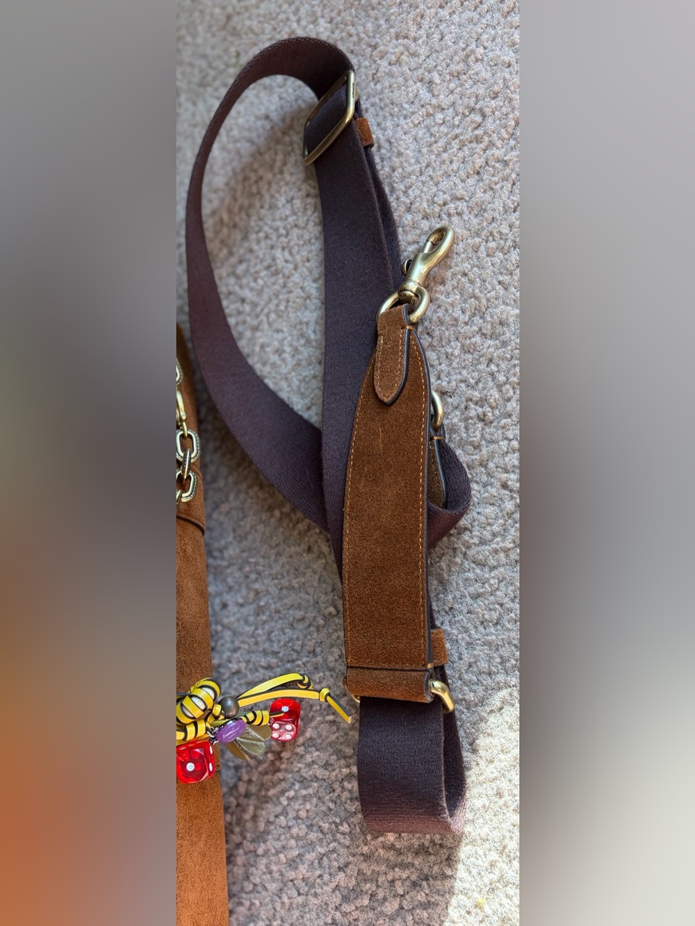 Coach Large Compass Bag 35 CCW80 Warm Brown Suede Crossbody Satchel with Charms - Picture 7 of 11